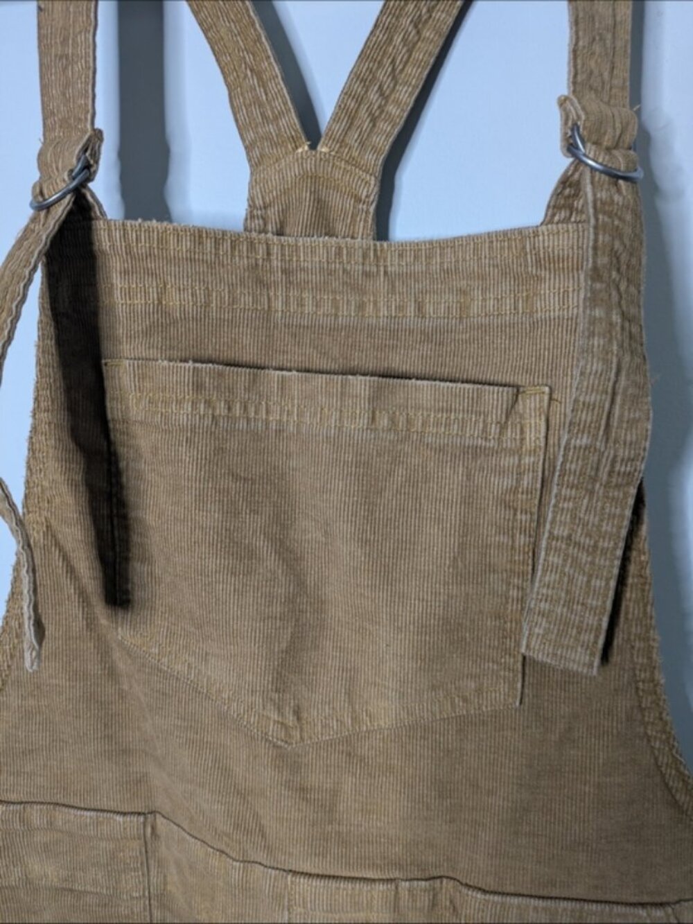 Aerie Werk & Play Brown Corduroy Bib Overalls Size Medium Raw Frayed Hem Casual - Picture 3 of 9